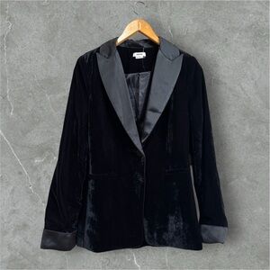 JASON WU Black Velvet One Button Blazer Satin Collar Trim Size XS